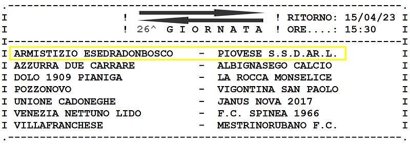 26^ Giornata Ritorno Armistizio Esedra don Bosco Padova Juniores Elite U19 Girone C SS 2022-2023 gare